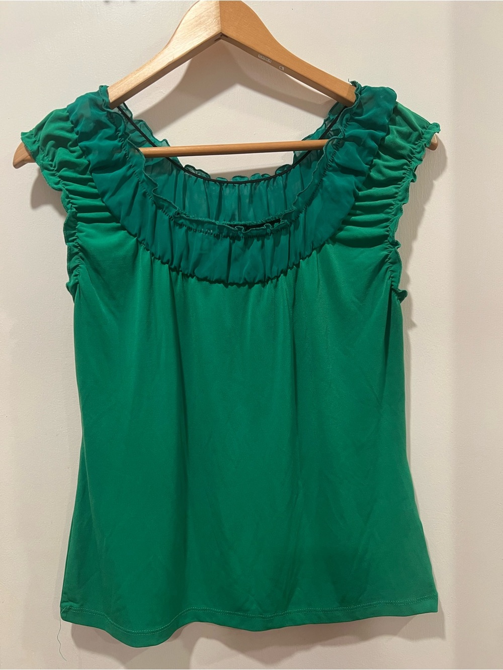 I.N. Studio Emerald Green Ruffle-Trim Cap Sleeve Top